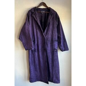 Vintage 90s On The Verge Purple Acid Wash Denim Duster Overcoat M Grunge Long